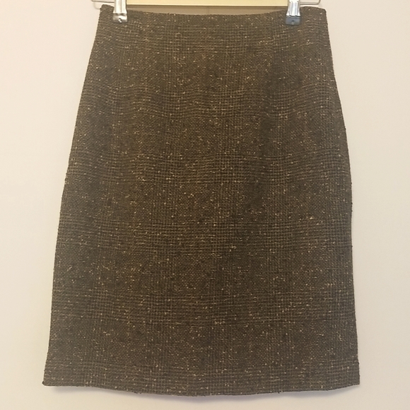 Petite Fringe Tweed Brown Knit Pencil Skirt Size 4P By Ann Taylor - Picture 1 of 5